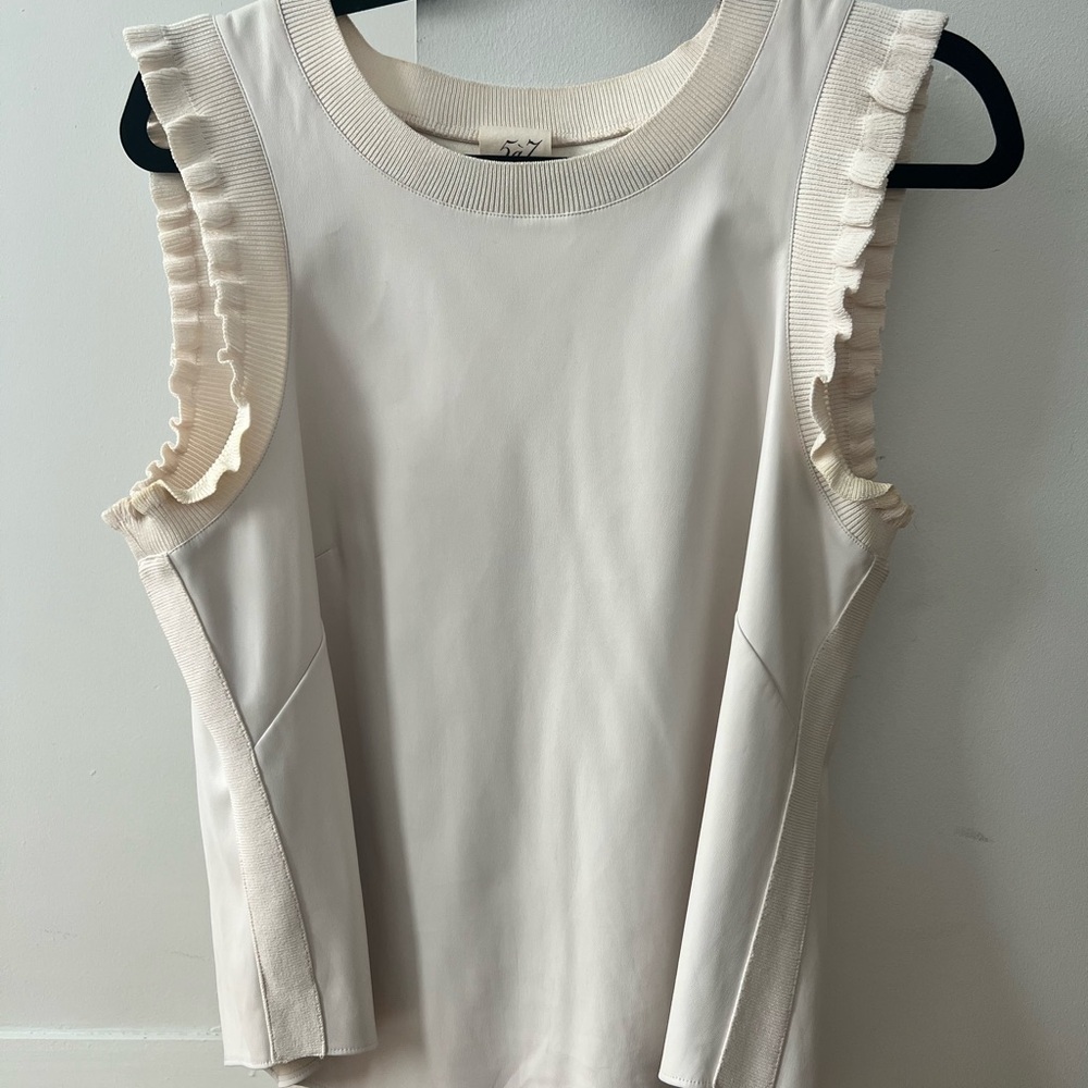 Cinq a Sept Cream Ruffled Sleeveless Tank Top